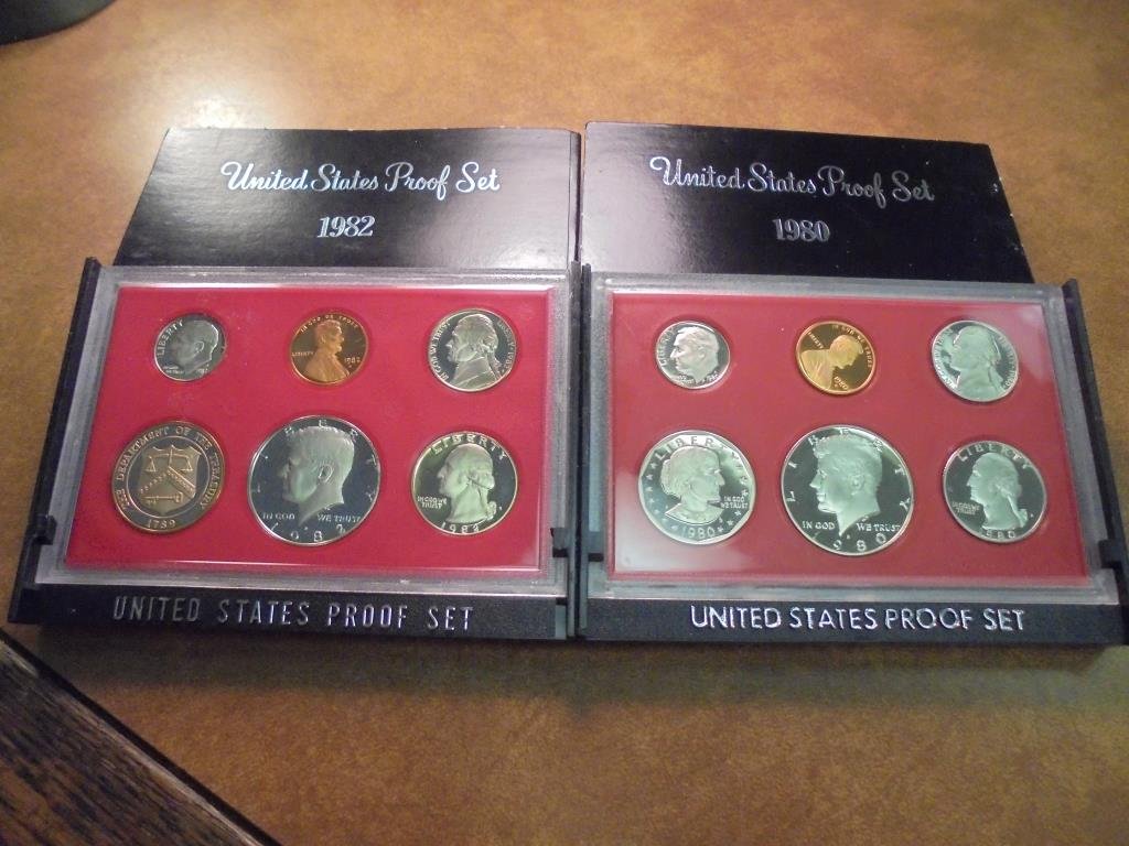 1980 & 1982 US PROOF SETS (WITH BOXES) (1 of 2)