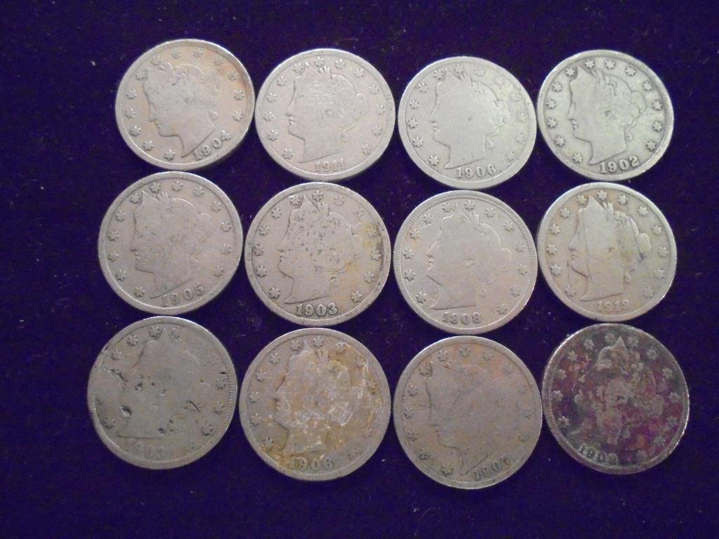 12 ASSORTED LIBERTY "V" NICKELS (1 of 2)