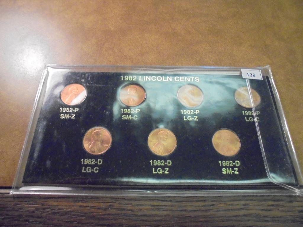 1982-7 VARIETIES LINCOLN CENT SET (UNC): You must call or email us with your credit card number directly