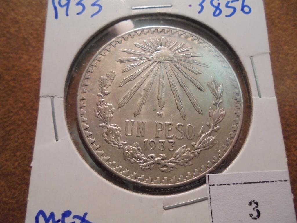 1933 MEXICO CAPS & RAYS SILVER PESO .3856 OZ. ASW (1 of 2)