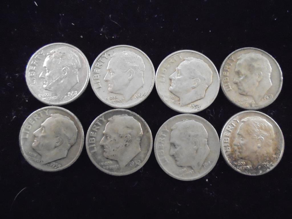 8 ASSORTED ROOSEVELT DIMES (1 of 2)
