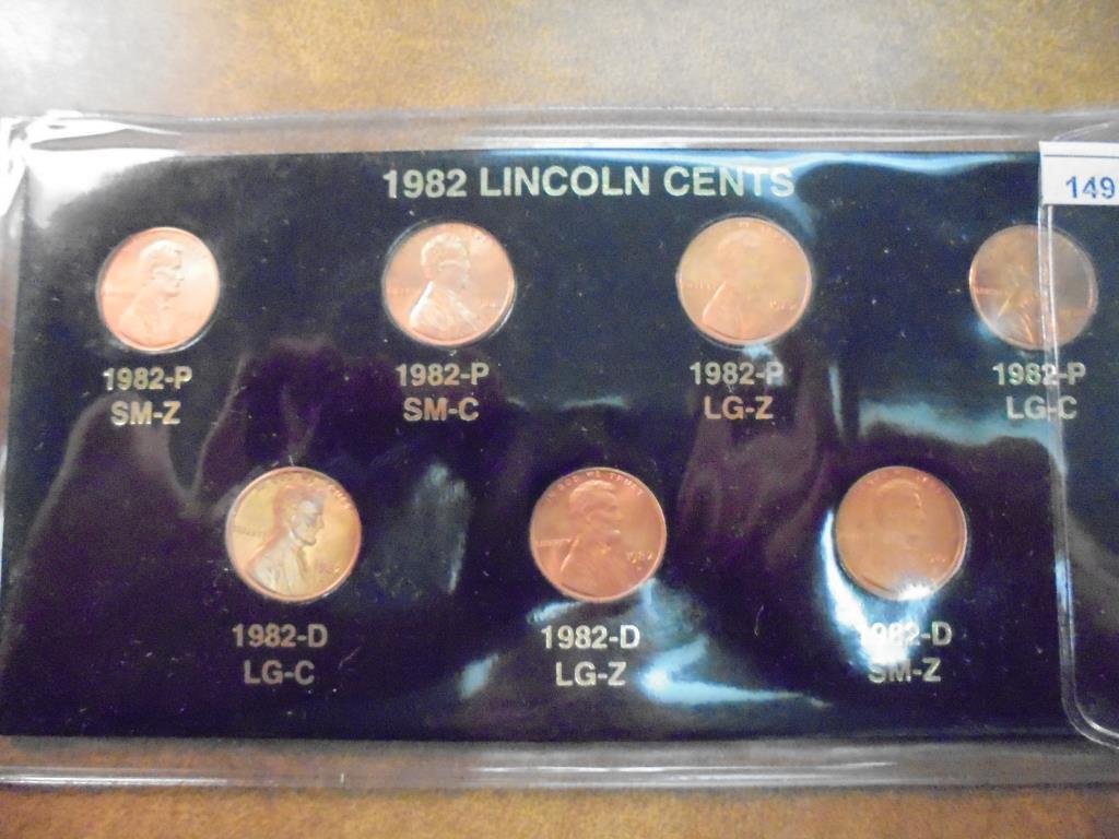1982-7 VARIETIES LINCOLN CENT SET (UNC): You must call or email us with your credit card number directly