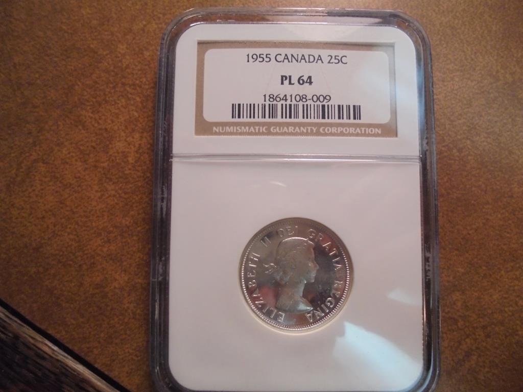 1955 CANADA SILVER 25 CENTS NGC PL64 (1 of 2)