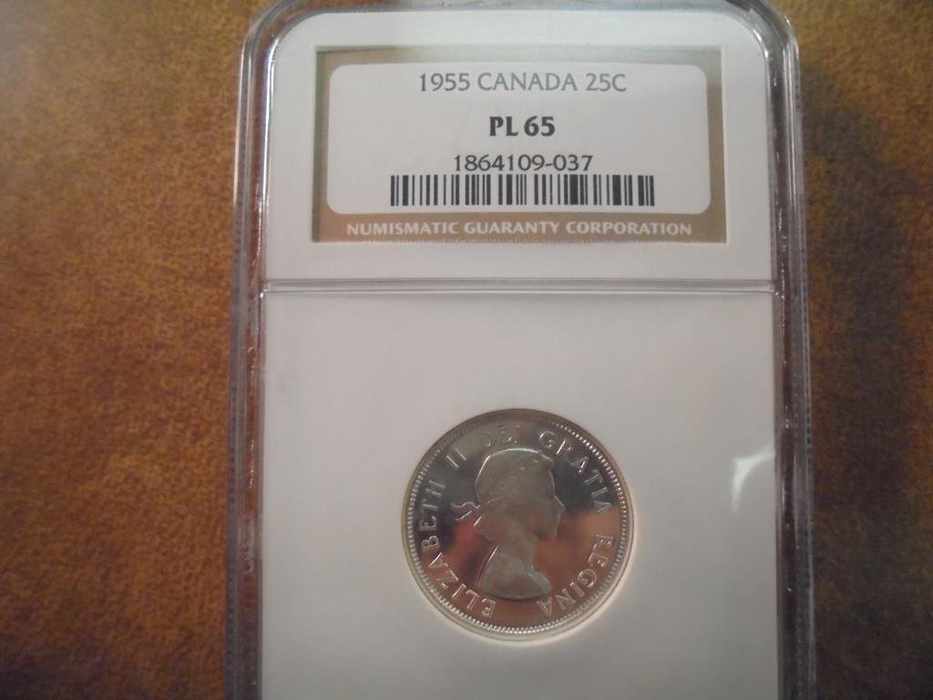 1955 CANADA SILVER 25 CENT NGC PL65 (1 of 2)