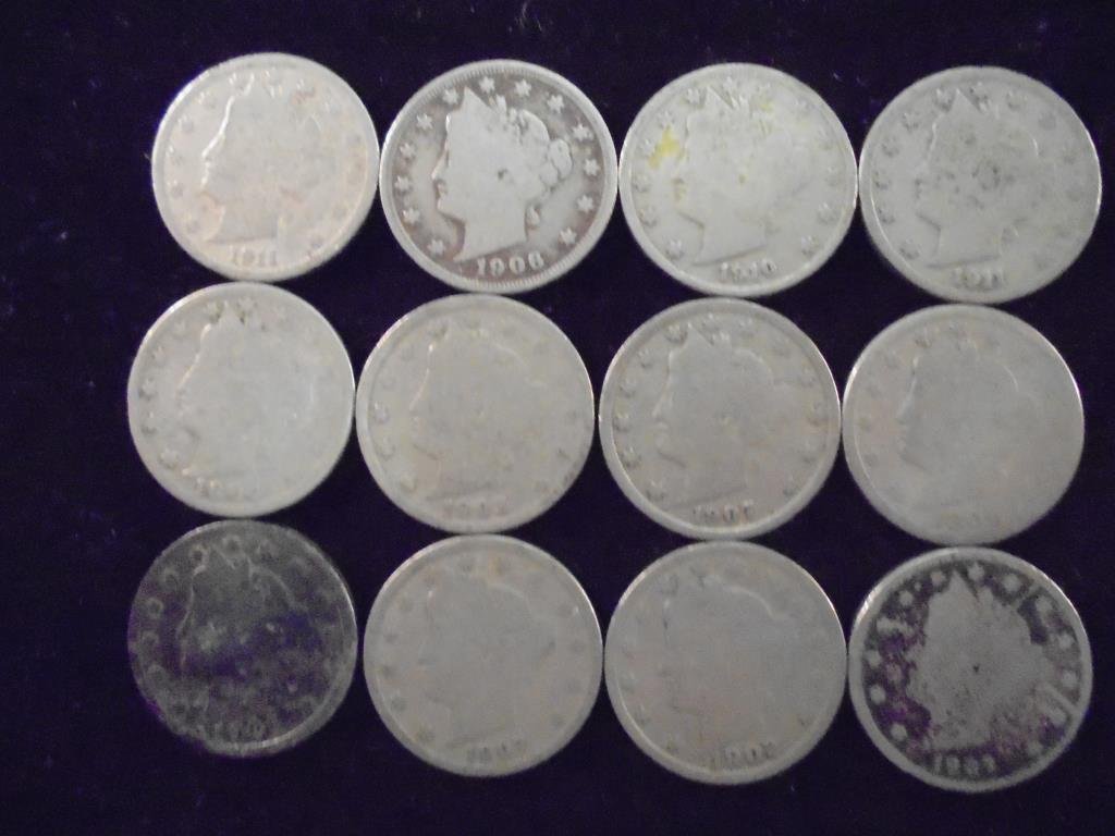 12 ASSORTED LIBERTY "V" NICKELS (1 of 2)