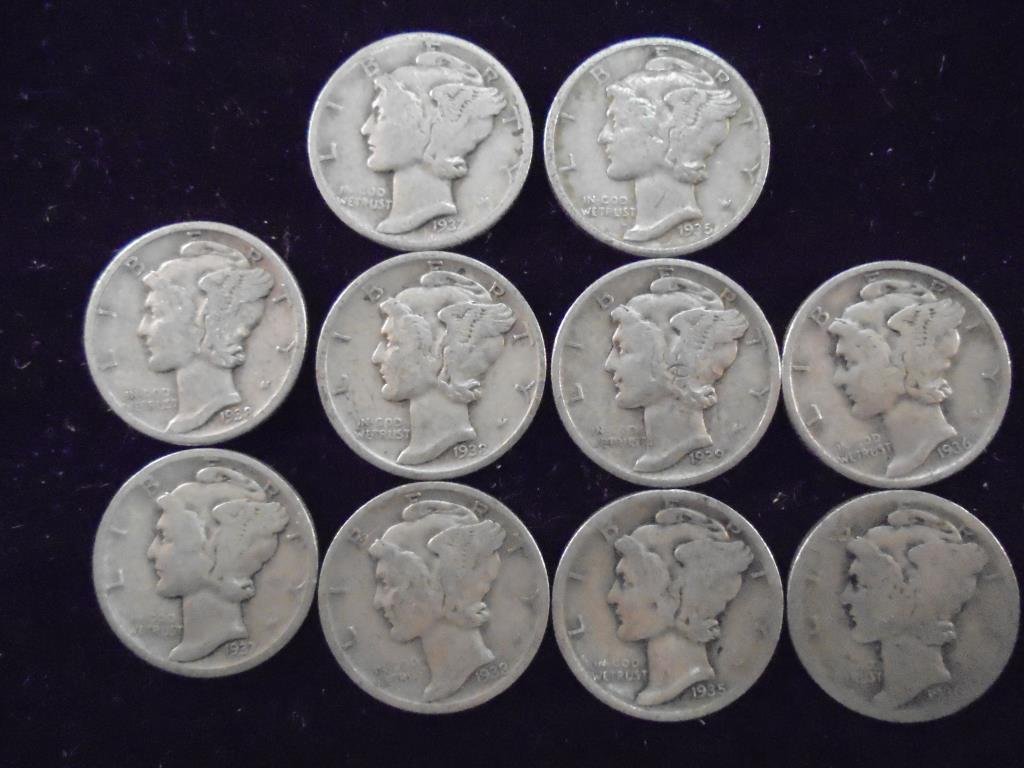 10 ASSORTED 1930'S MERCURY DIMES (1 of 2)