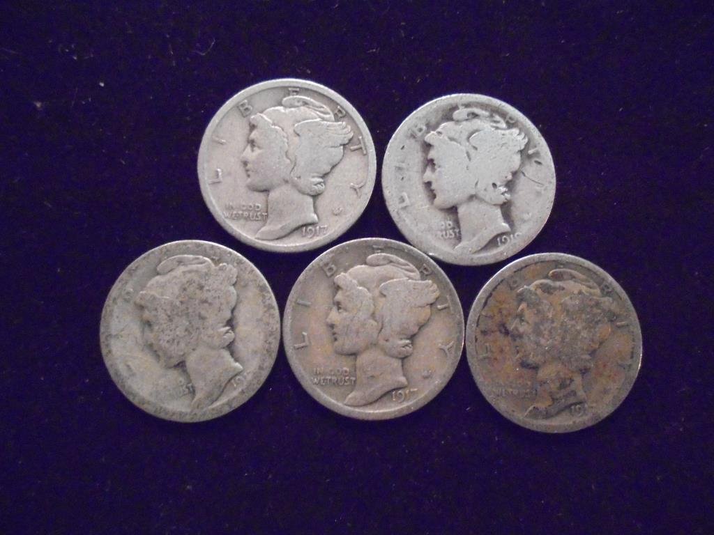 5 ASSORTED TEENS MERCURY DIMES (1 of 2)