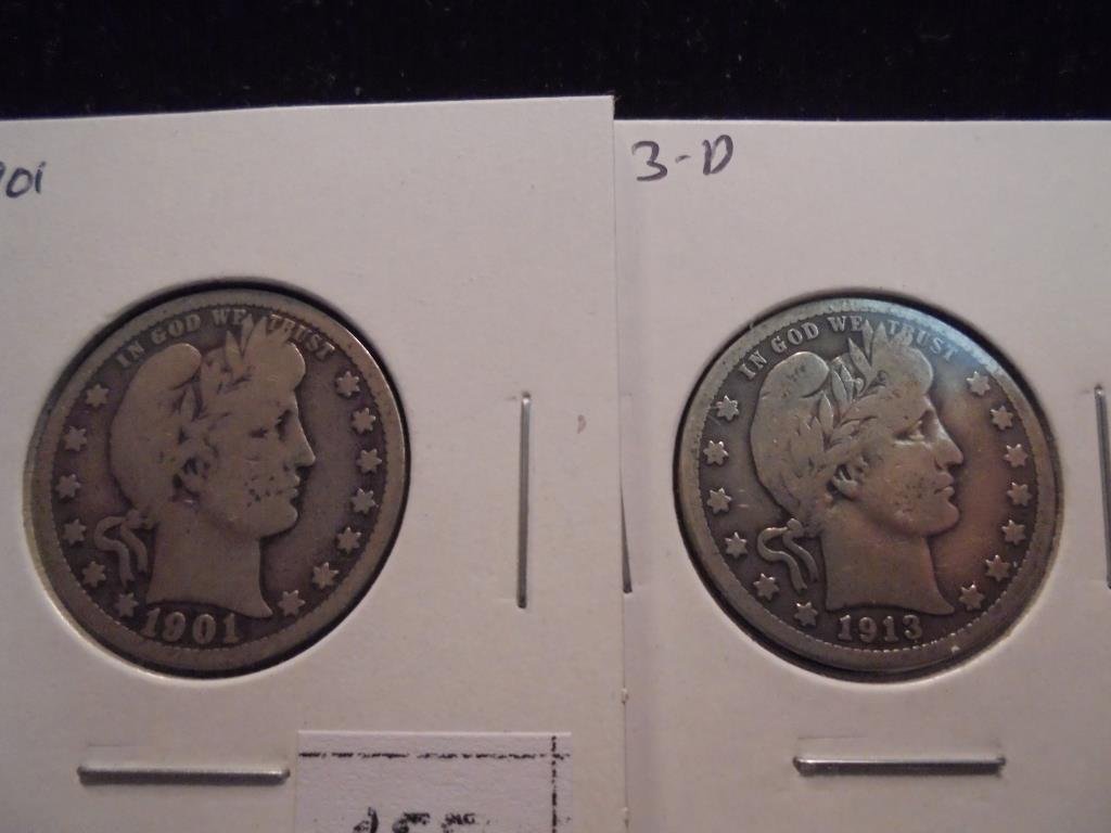 1901 & 1913-D BARBER QUARTERS 1913-D IS VG (1 of 2)