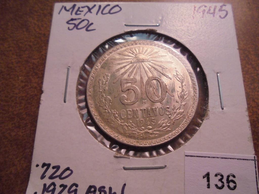 1945 MEXICO CAP & RAYS SILVER 50 CENTAVOS (1 of 2)