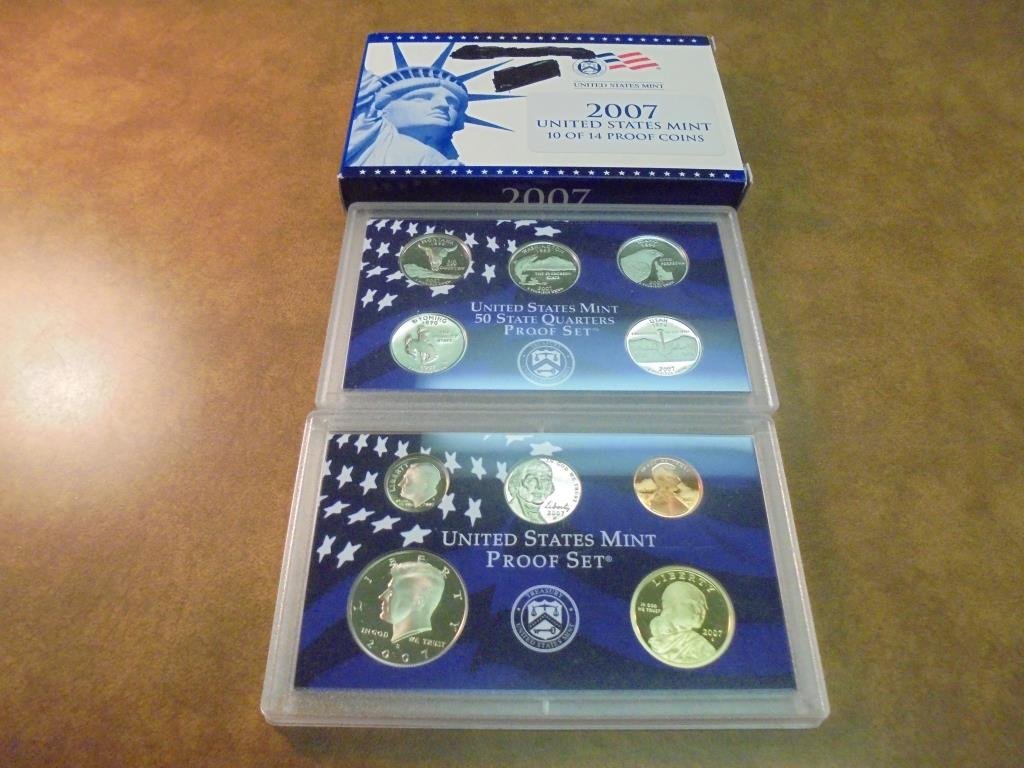 PARTIAL 2007 US PROOF SET (WITH BOX) 10 COINS (1 of 2)