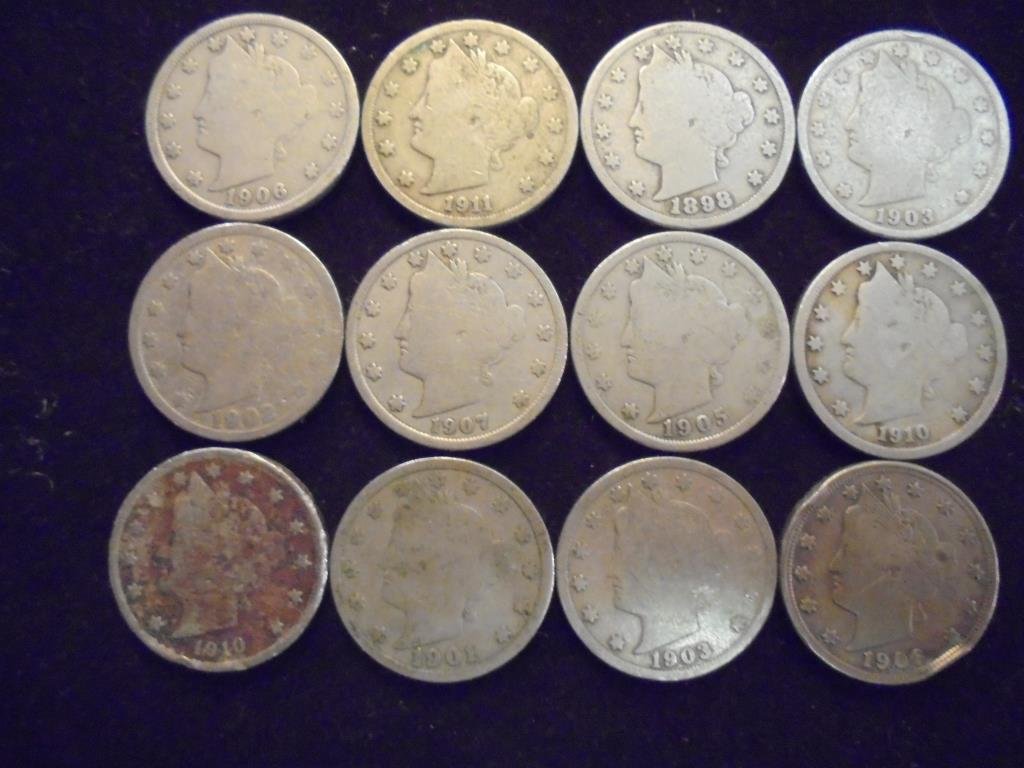 12 ASSORTED LIBERTY "V" NICKELS (1 of 2)