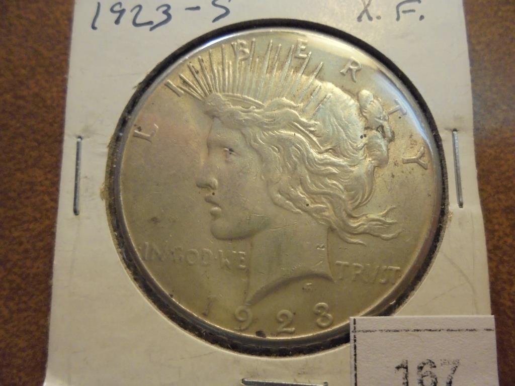 1923-S PEACE SILVER DOLLAR: You must call or email us your credit card directly. Our phone number is 1-763-862-8302 and our email is bidalotauction@aol.com. Thanks.