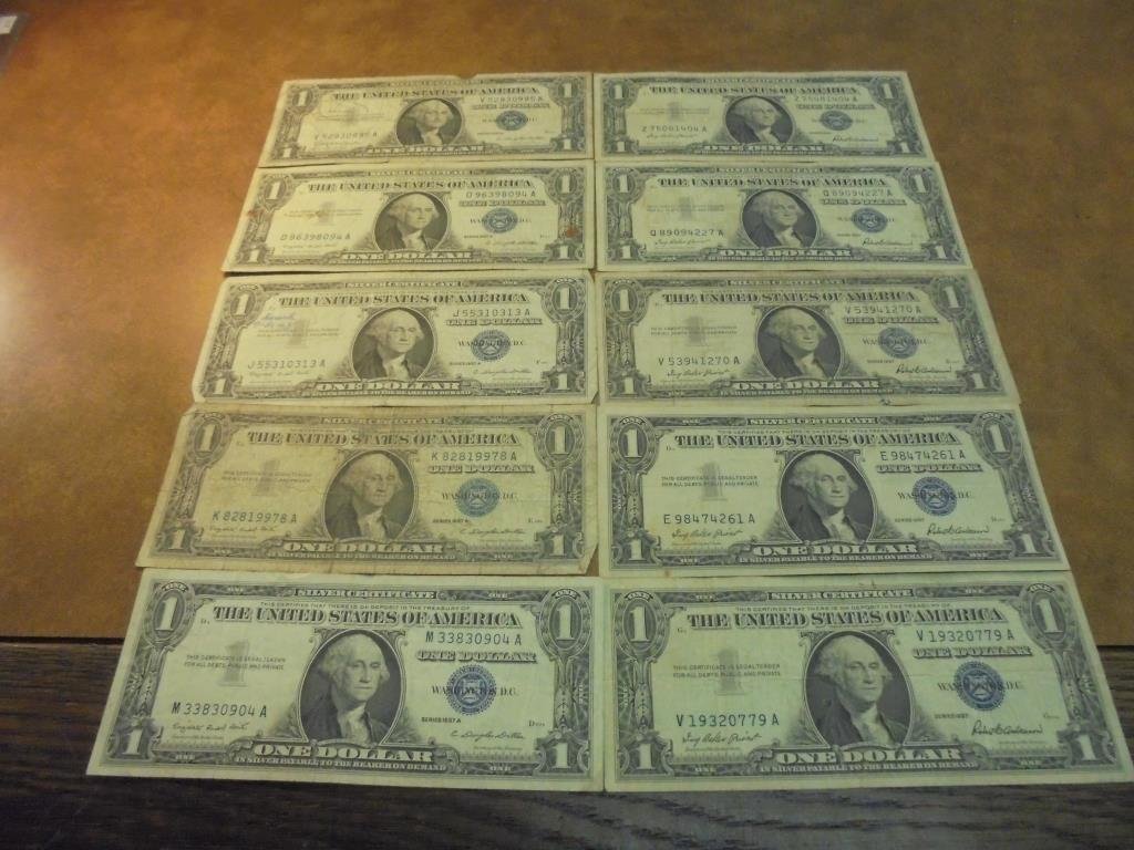 10 ASSORTED 1957 $1 SILVER CERTIFICATES (1 of 2)