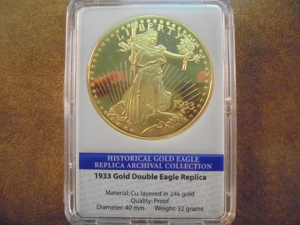 1933 GOLD DOUBLE EAGLE REPLICA LAYERED IN 24KT (1 of 2)