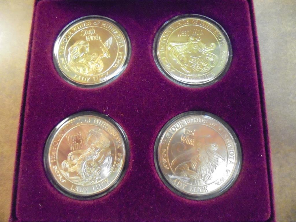 SET OF 4 GOLD PLATED GRAND CASINO $5 TOKENS: THE FOUR WINDS OF MINNESOTA