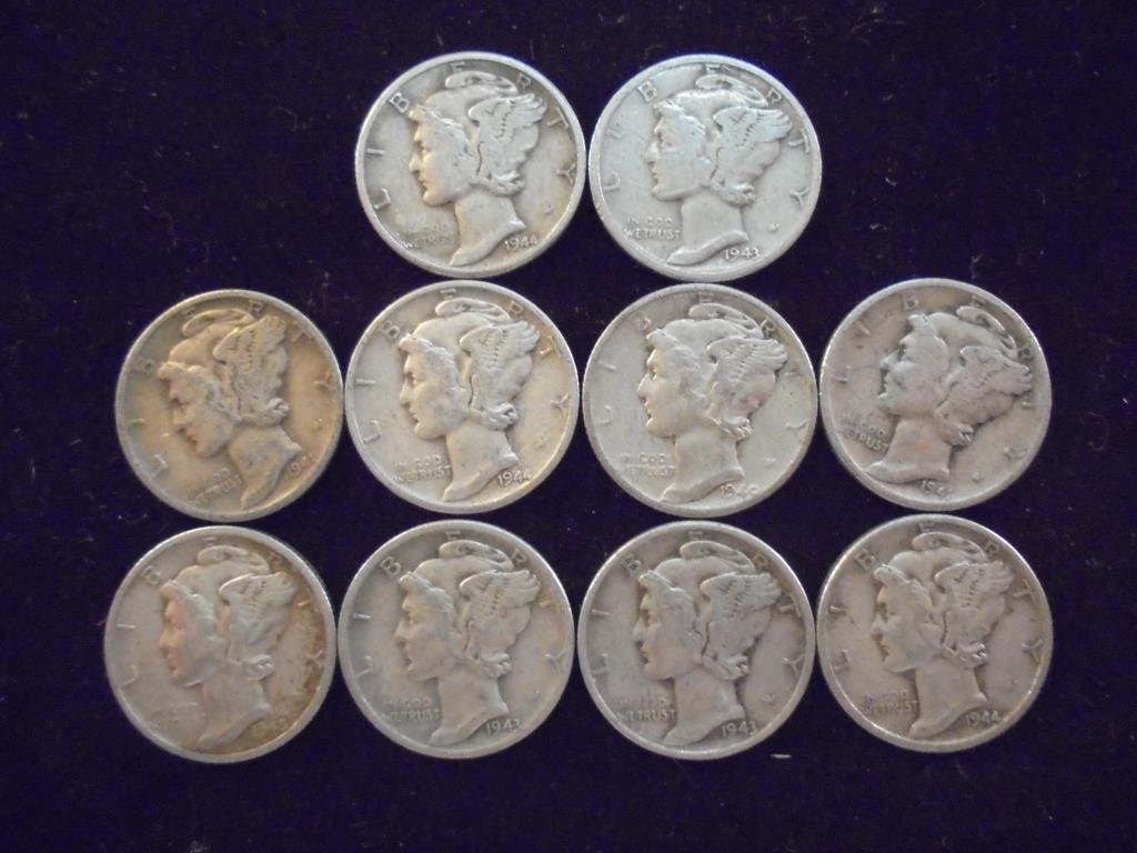 10 ASSORTED 1940'S MERCURY DIMES (1 of 2)