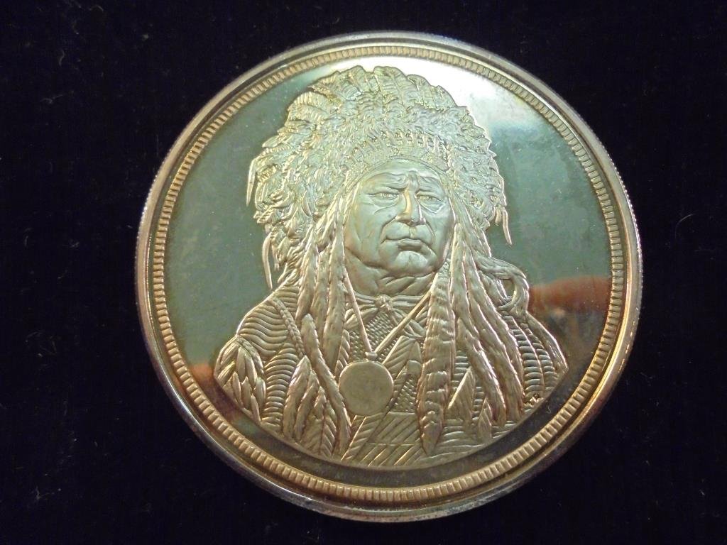5 TROY OZ. .999 FINE SILVER RUNNING ANTELOPE: "THE SILVER CHIEF" $50 PROOF ROUND WITH PAPERWORK