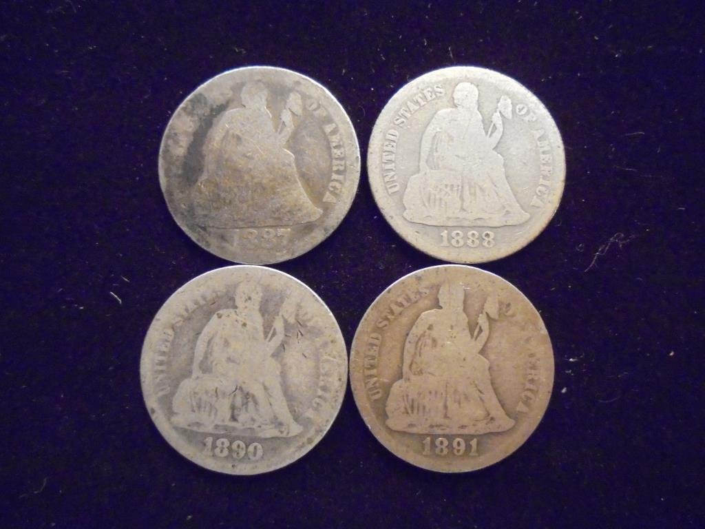 1887, 88, 90 & 1891 SEATED LIBERTY DIMES (1 of 2)