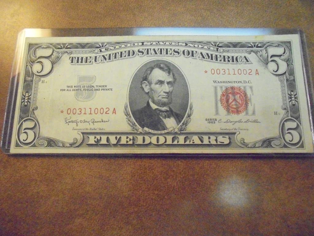 1963 $5 US RED SEAL NOTE "STAR NOTE" (1 of 2)
