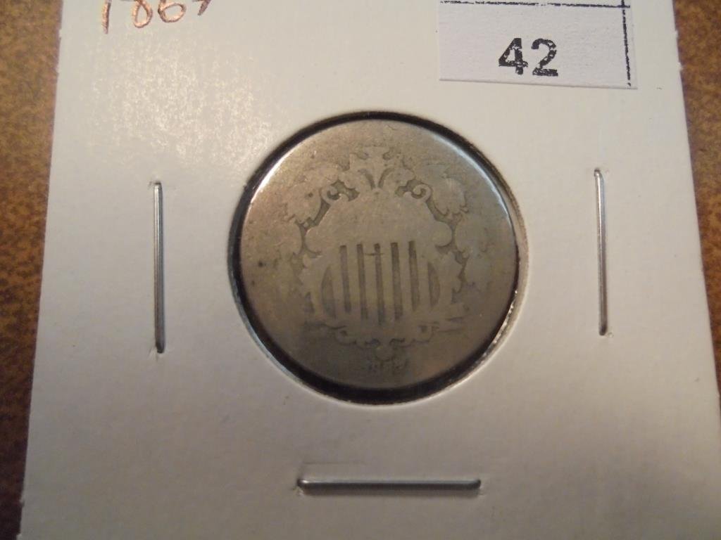 1867 SHIELD NICKEL: You must call or email us your credit card directly. Our phone number is 1-763-862-8302 and our email is bidalotauction@aol.com. Thanks.