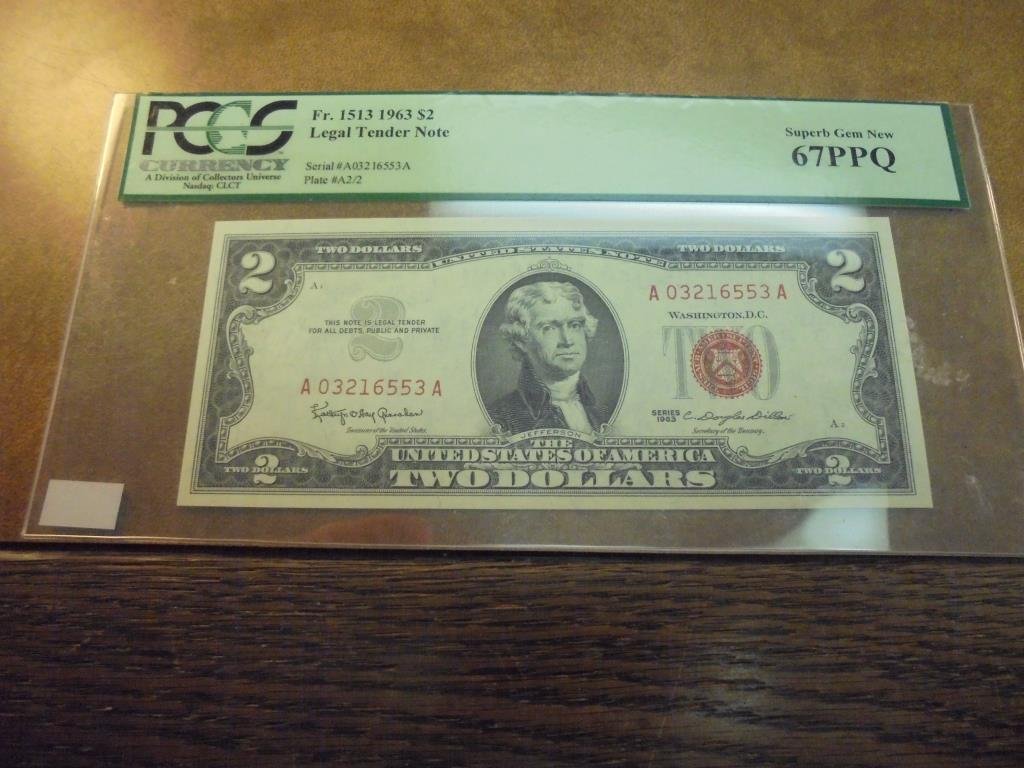 1963 $2 LEGAL TENDER NOTE PCGS SUPERB GEM NEW (1 of 2)