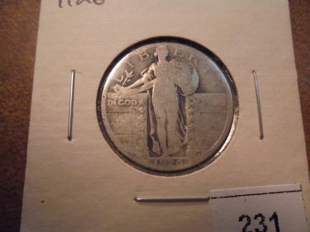 1926 STANDING LIBERTY QUARTER: You must call or email us your credit card directly. Our phone number is 1-763-862-8302 and our email is bidalotauction@aol.com. Thanks.