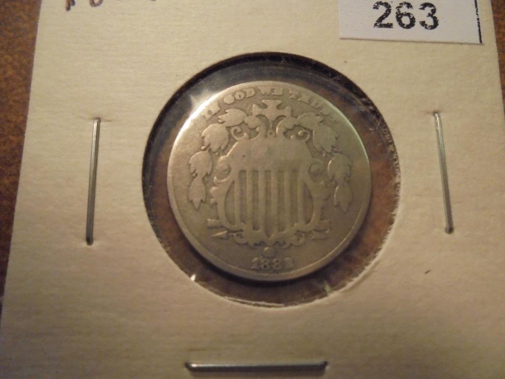 1882 SHIELD NICKEL: You must call or email us your credit card directly. Our phone number is 1-763-862-8302 and our email is bidalotauction@aol.com. Thanks.