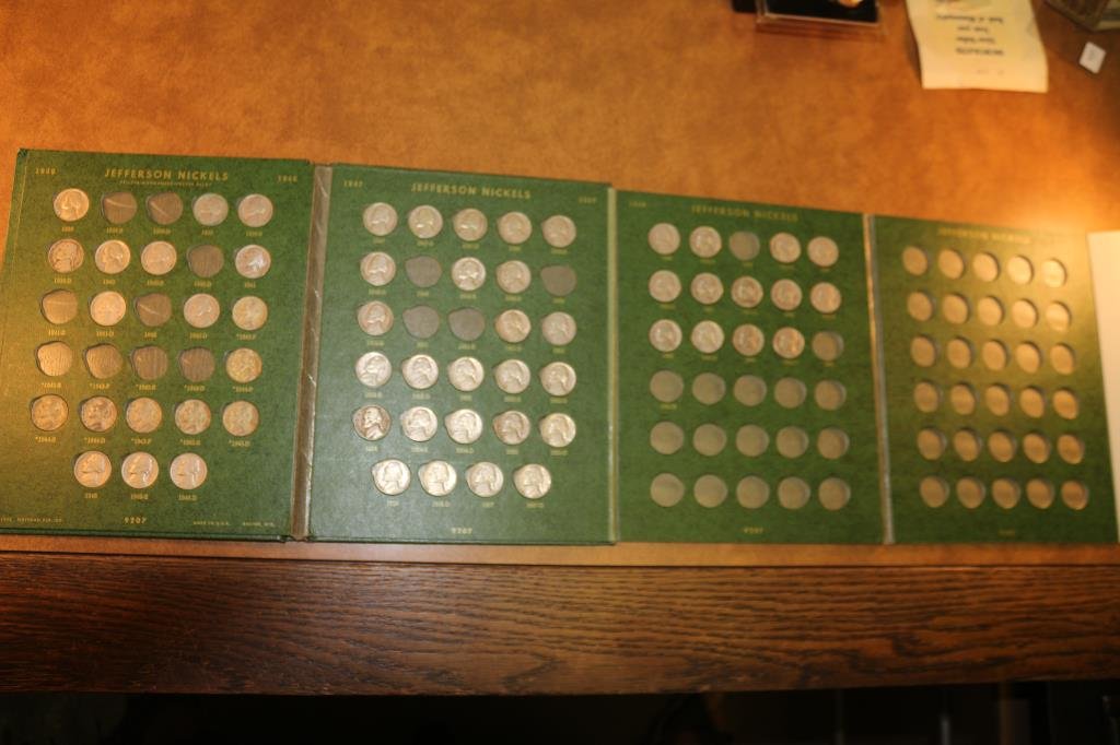 PARTIAL 1938-1964 JEFFERSON NICKEL SET 57 COINS: INCLUDING 7 - 35% SILVER JEFFERSON WAR NICKELS AND THE KEY DATE 1950-D, IN WHITMAN ALBUM