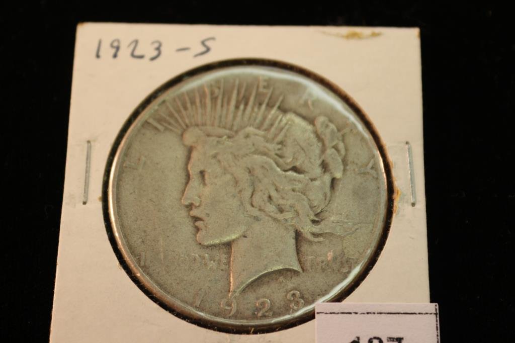 1923-S PEACE SILVER DOLLAR: You must call or email us your credit card directly. Our phone number is 1-763-862-8302 and our email is bidalotauction@aol.com. Thanks.