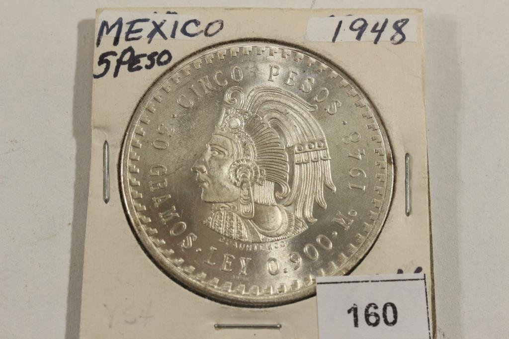 1948 MEXICO SILVER 5 PESO BRILLIANT UNC .8680 OZ. (1 of 2)
