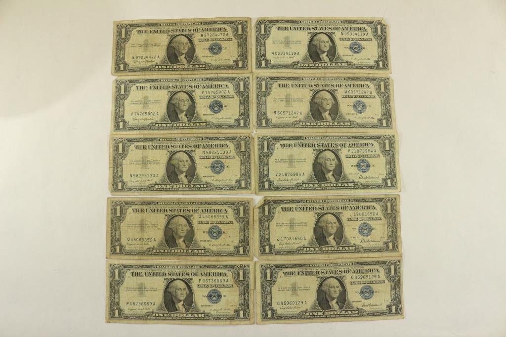 10 ASSORTED 1957 $1 SILVER CERTIFICATES (1 of 2)