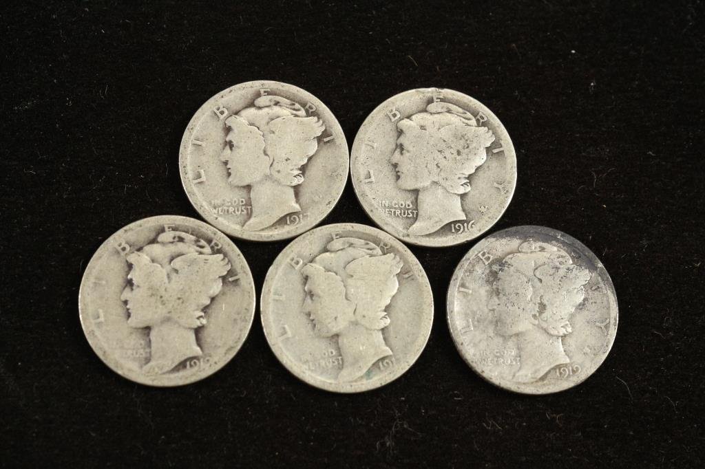 5 ASSORTED TEENS MERCURY DIMES (1 of 2)