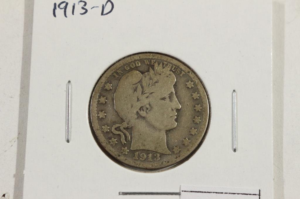 1913-D BARBER QUARTER: You must call or email us your credit card directly. Our phone number is 1-763-862-8302 and our email is bidalotauction@aol.com. Thanks.
