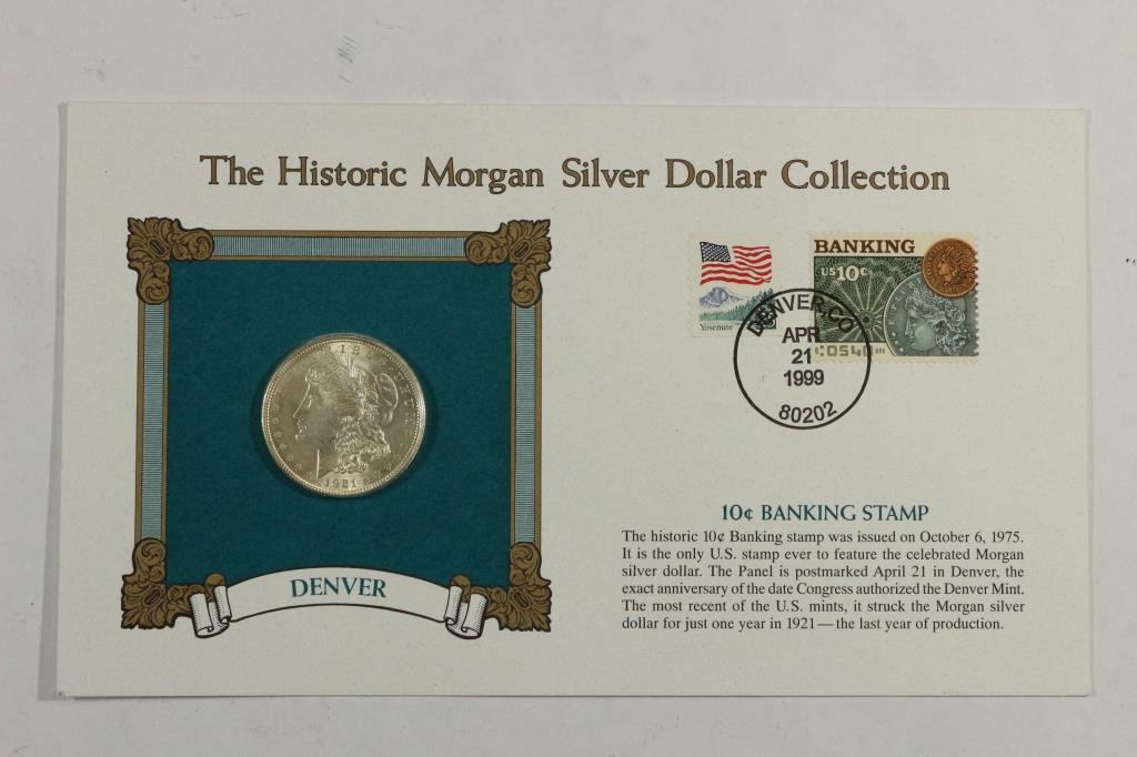 1921 MORGAN SILVER DOLLAR & STAMP SET UNC (1 of 4)