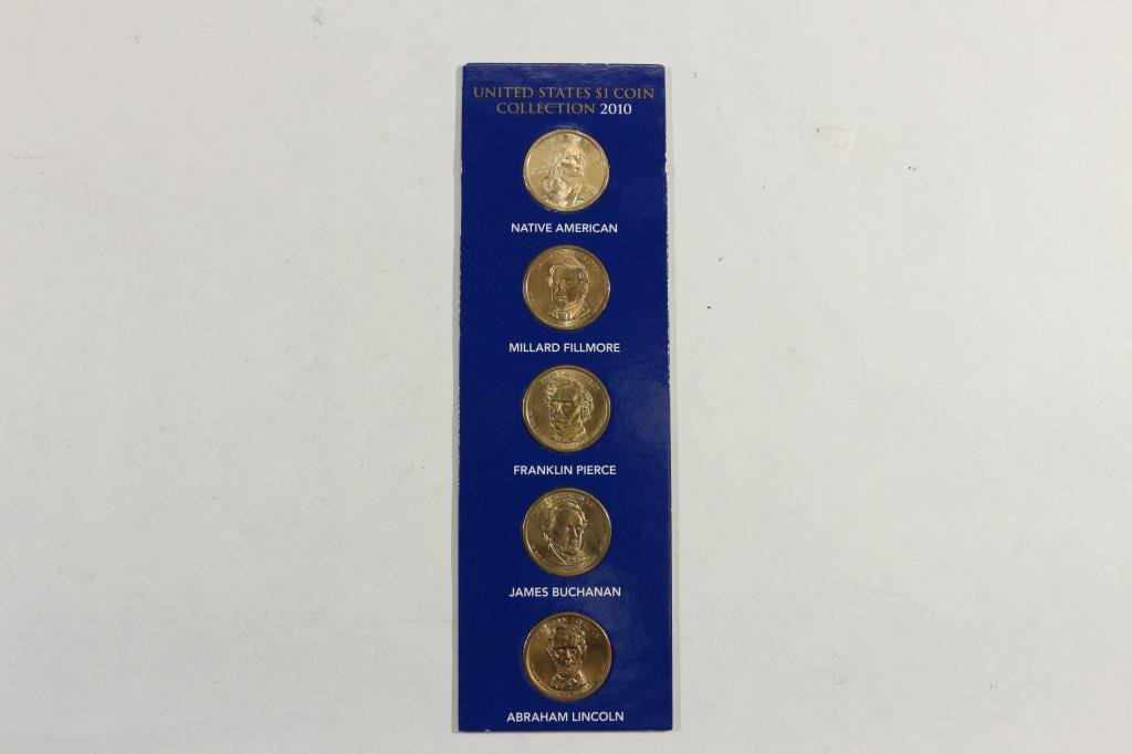 2010 US DOLLAR COIN COLLECTION ALL 4 PRESIDENTIAL: DOLLARS AND A NATIVE AMERICAN DOLLAR, ALL UNC