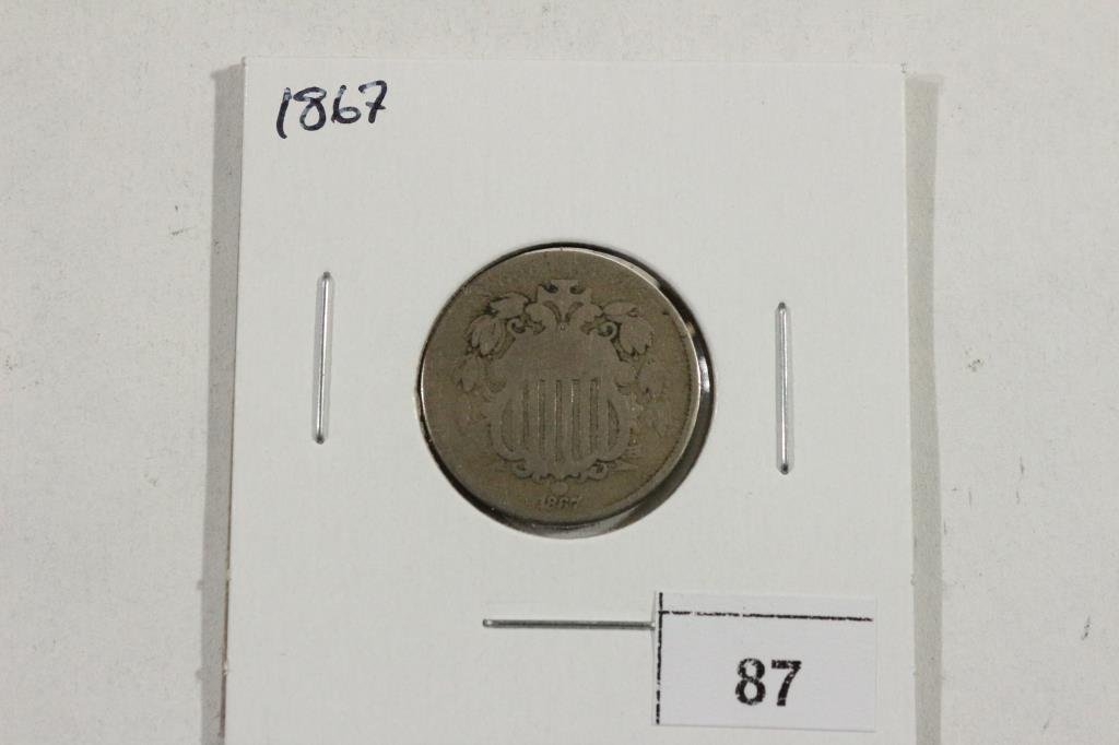 1867 SHIELD NICKEL: You must call or email us your credit card directly. Our phone number is 1-763-862-8302 and our email is bidalotauction@aol.com. Thanks.