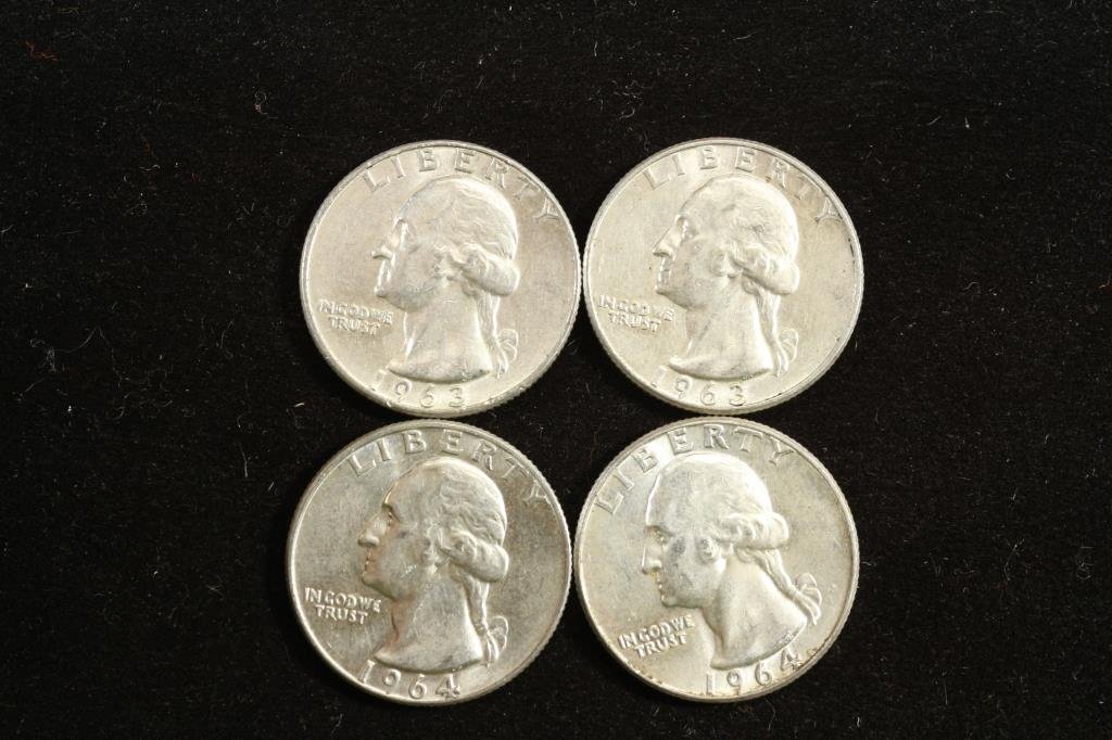 4 ASSORTED WASHINGTON SILVER QUARTERS (1 of 2)