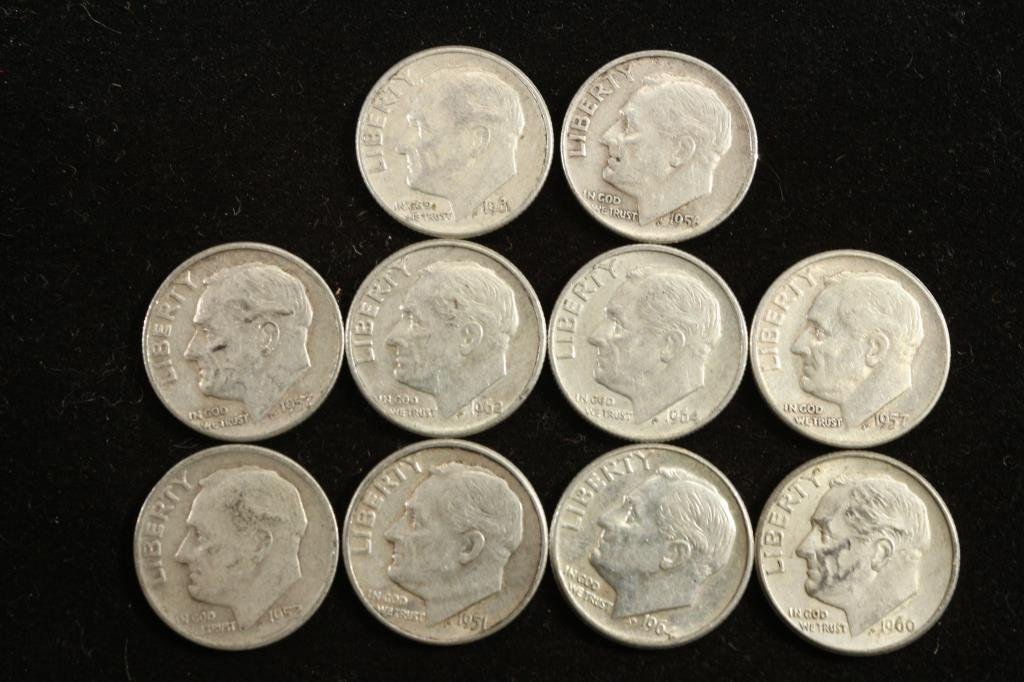 10 ASSORTED SILVER ROOSEVELT DIMES (1 of 2)