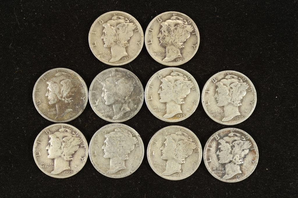10 ASSORTED 1930'S MERCURY DIMES (1 of 2)