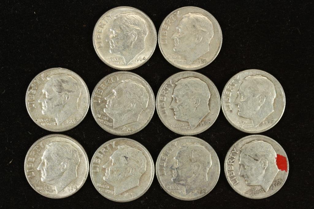 10 ASSORTED SILVER ROOSEVELT DIMES (1 of 2)
