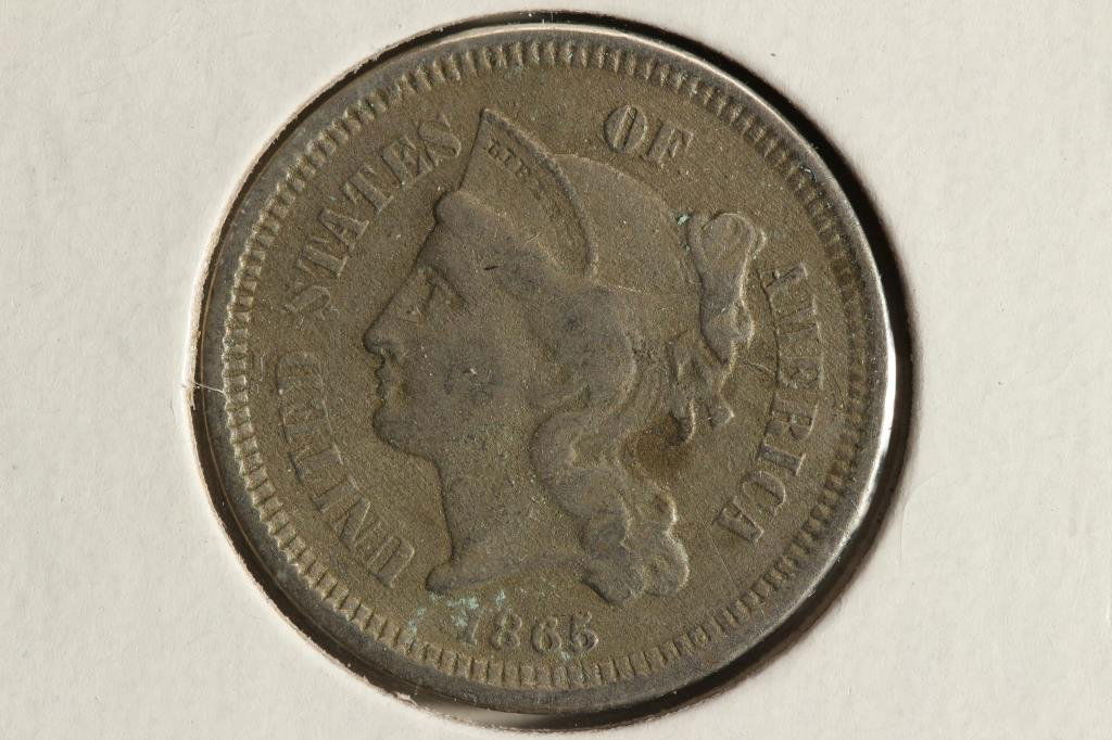 1865 THREE CENT PIECE (NICKEL) WITH VIRDIGRIS (1 of 2)