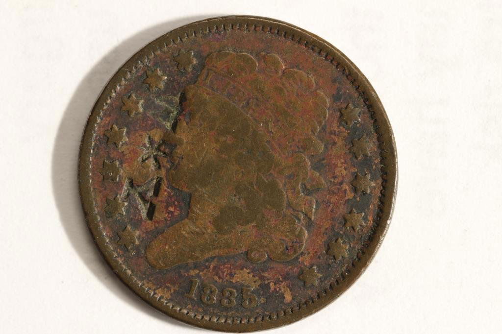 COUNTER STRUCK 1835 US HALF CENT (FINE) W *Y (1 of 2)
