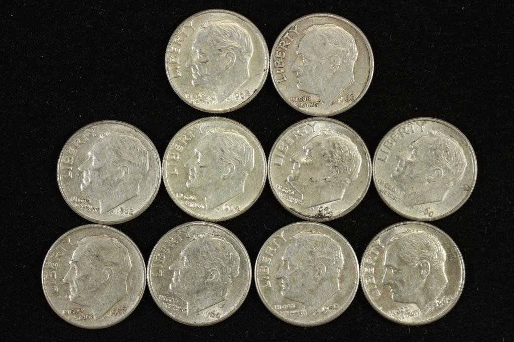 10 ASSORTED SILVER ROOSEVELT DIMES (1 of 2)