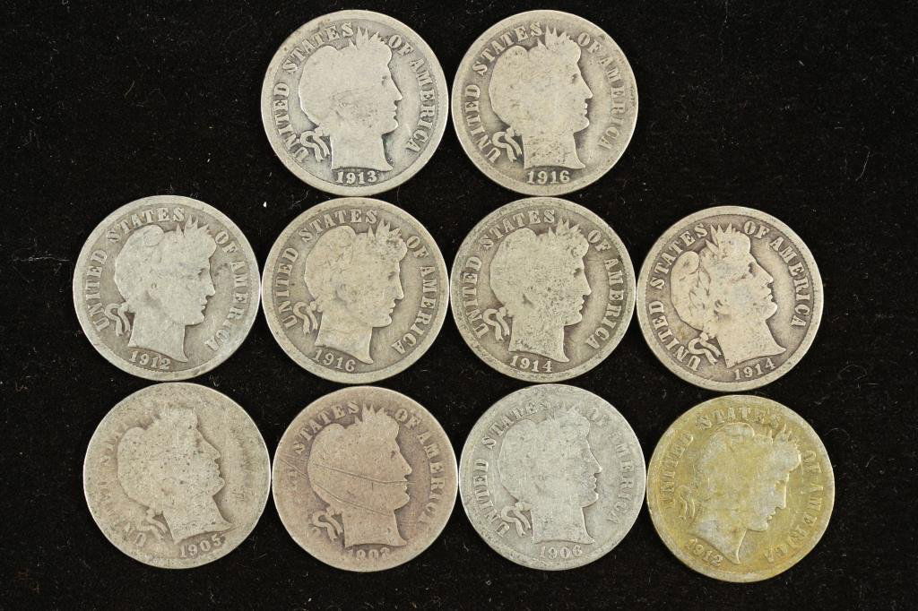 10 ASSORTED BARBER DIMES (1 of 2)