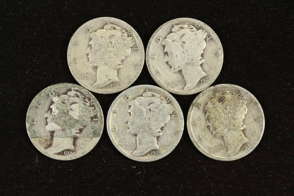 5 ASSORTED 1920'S MERCURY DIMES (1 of 2)