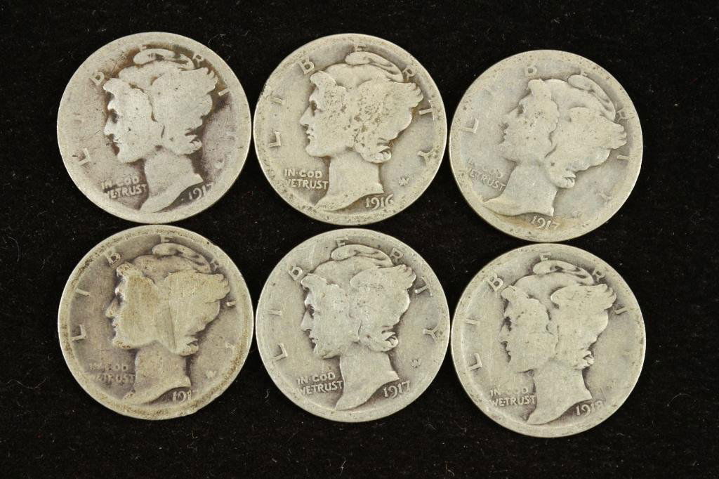 6 ASSORTED TEEN'S MERCURY DIMES (1 of 2)