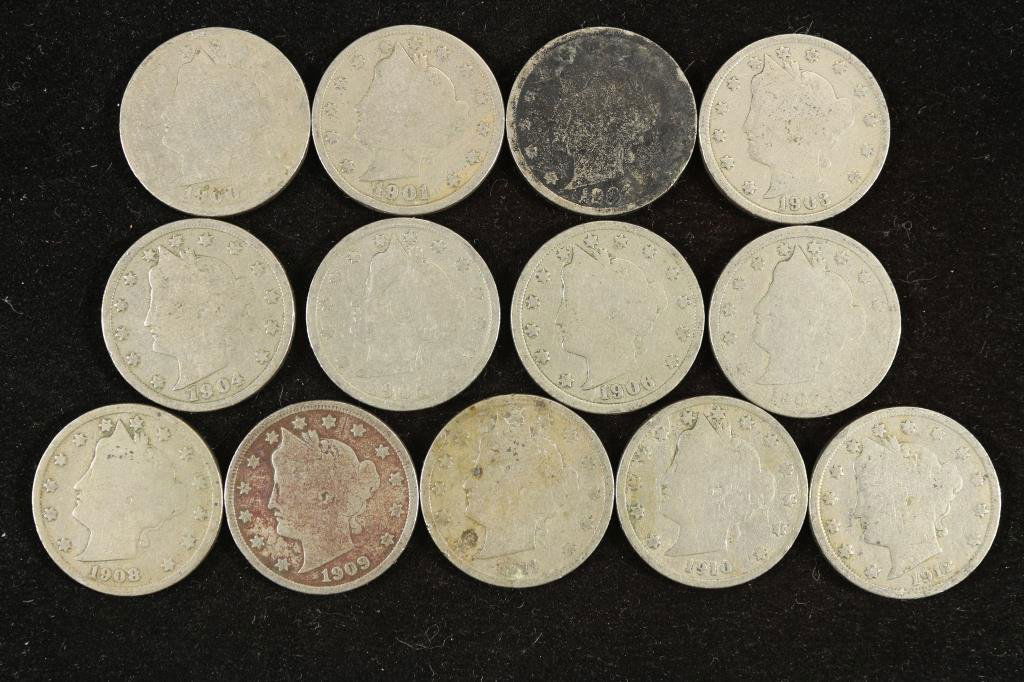 STARTER SET OF LIBERTY "V" NICKELS 1900-1912 (1 of 2)