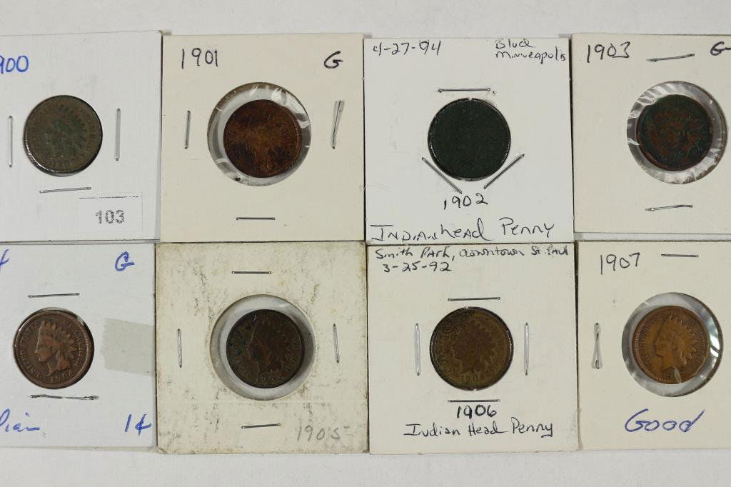 1901-1907 INDIAN HEAD CENTS 1 OF EACH 8 COINS (1 of 2)