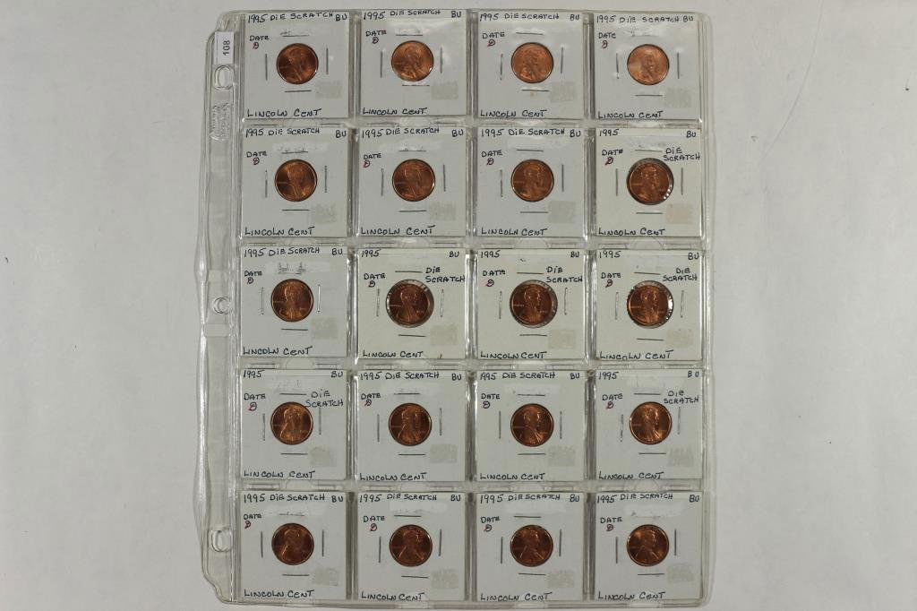 ERRORS SHEET OF 20-1995 BU LINCOLN CENTS WITH (1 of 2)