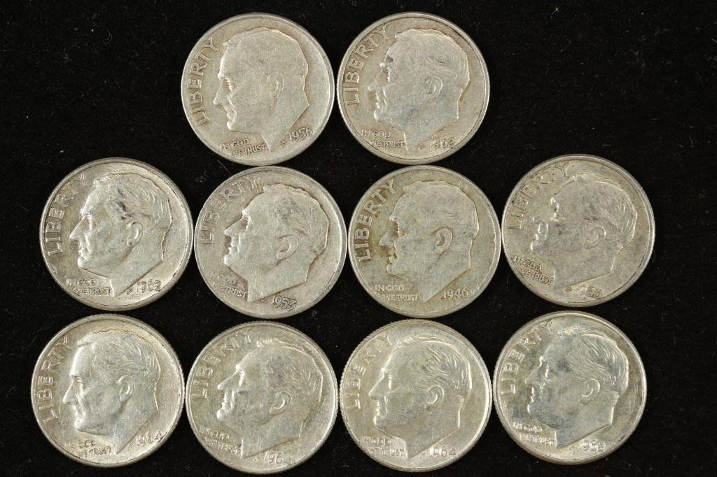10 ASSORTED SILVER ROOSEVELT DIMES (1 of 2)